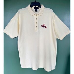 Antigua Atlanta Braves Mens Cotton Short Sleeve Polo Shirt Size M Pale Yellow